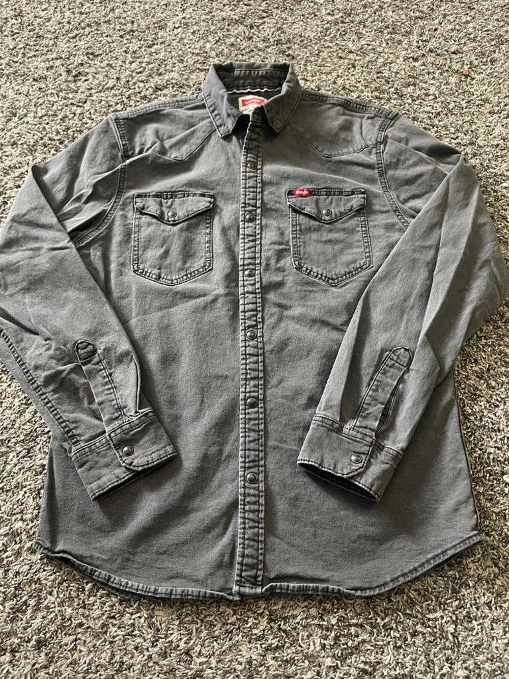 Wrangler Charcoal Button-Down Slim Fit Shirt with Red Logo Tag (M)